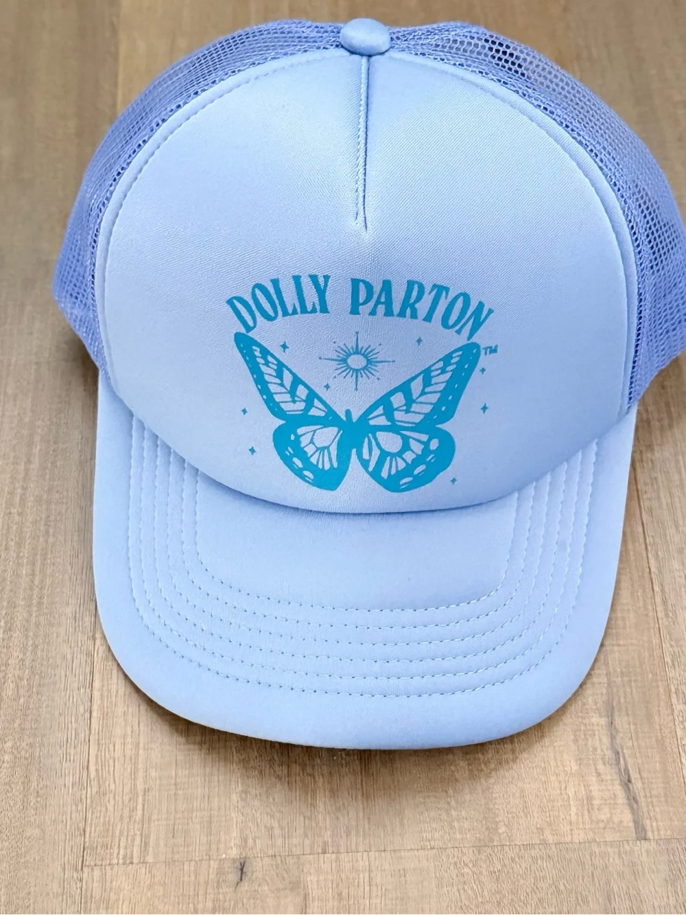 Dolly Parton Light Periwinkle Blue Butterfly Adjustable Trucker Women’s Hat